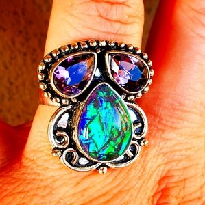 New Triplet Opal & Amethyst 925 Silver Ring.